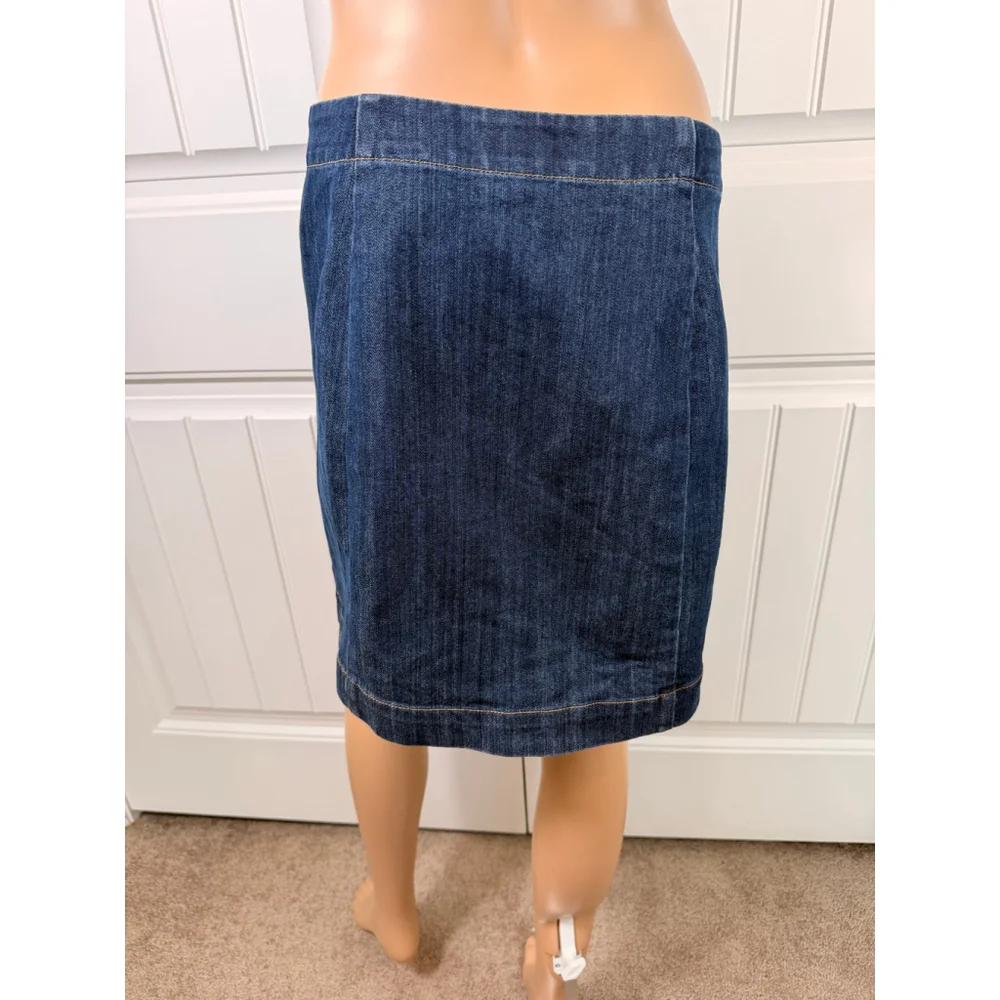 Women's Michael Kors Blue Denim Mini Skirt Gold Buttons 6 Y2K Retro Indie Sleaze